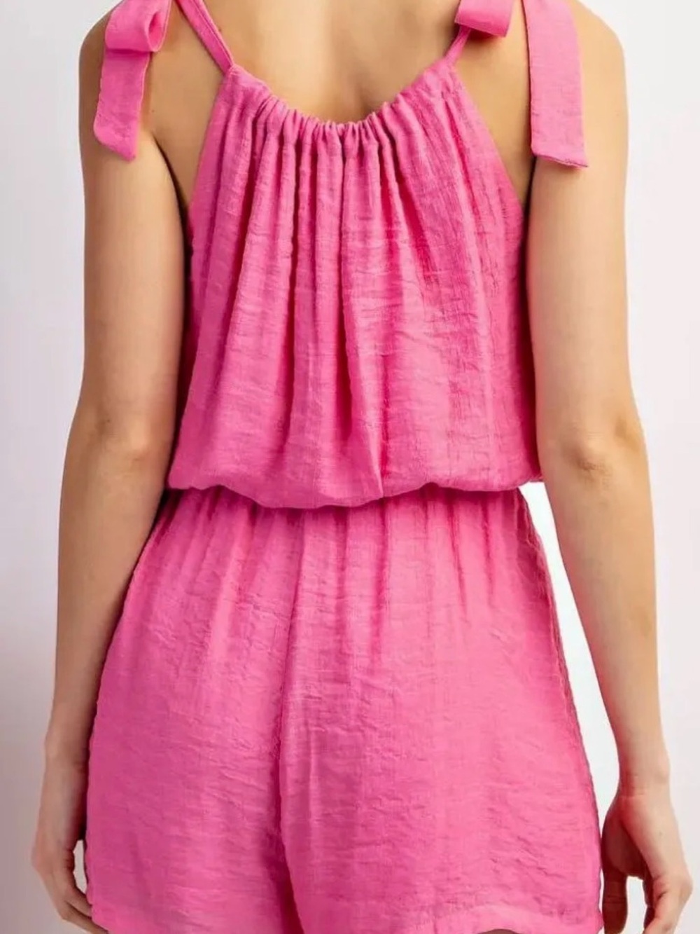 eesome Pink Tie-Shoulder Romper - Picture 3 of 8
